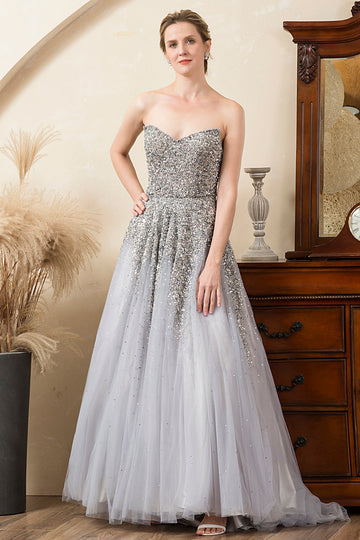 Grey A Line Beading Sparkly Mother of Bride Dress